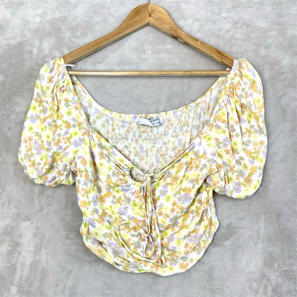 Sophie Rue Floral Puff Sleeve Crop Top Smocked Back Med Coquette Cottagecore